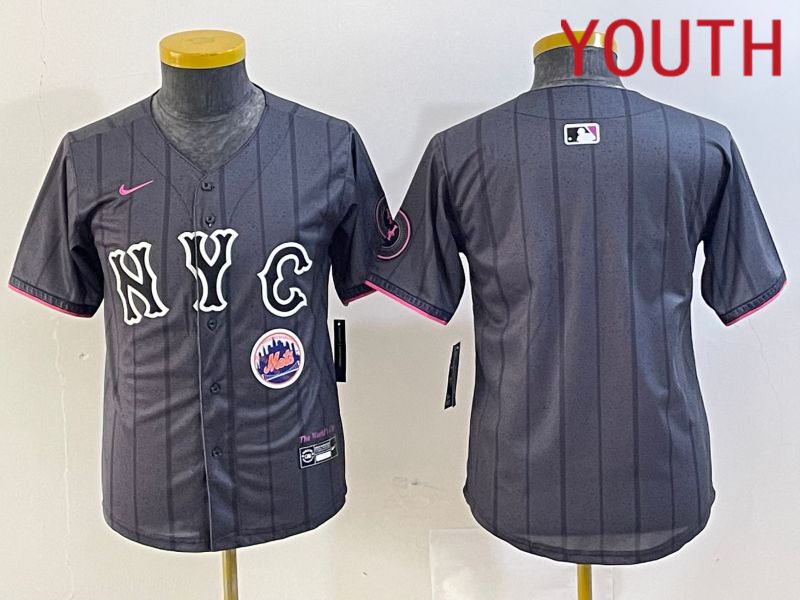 Youth New York Mets Blank Black City Edition 2024 Nike MLB Jersey style 1
